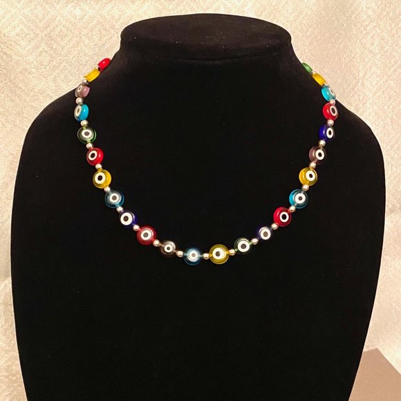 Multicolored "Evil Eye" Necklace, 15"+ - Picture 2 of 6